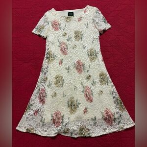 Teddi Floral Lace Dress - Cream, Pink, Green